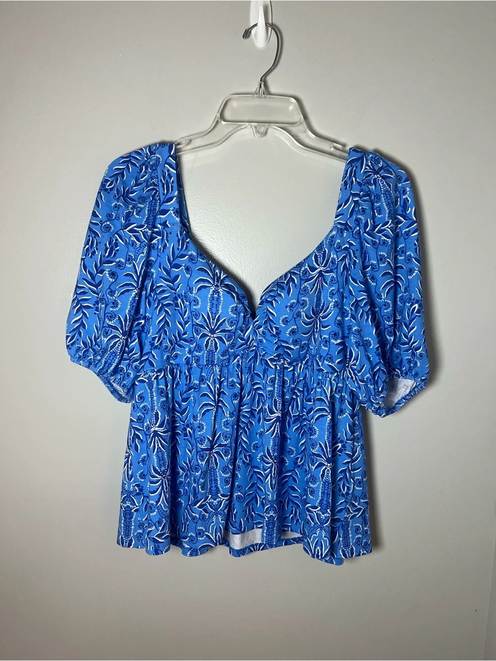 Lilly Pulitzer Floriana Knit Top Abaco Blue Have it Both Rays Preppy Resort Sz M